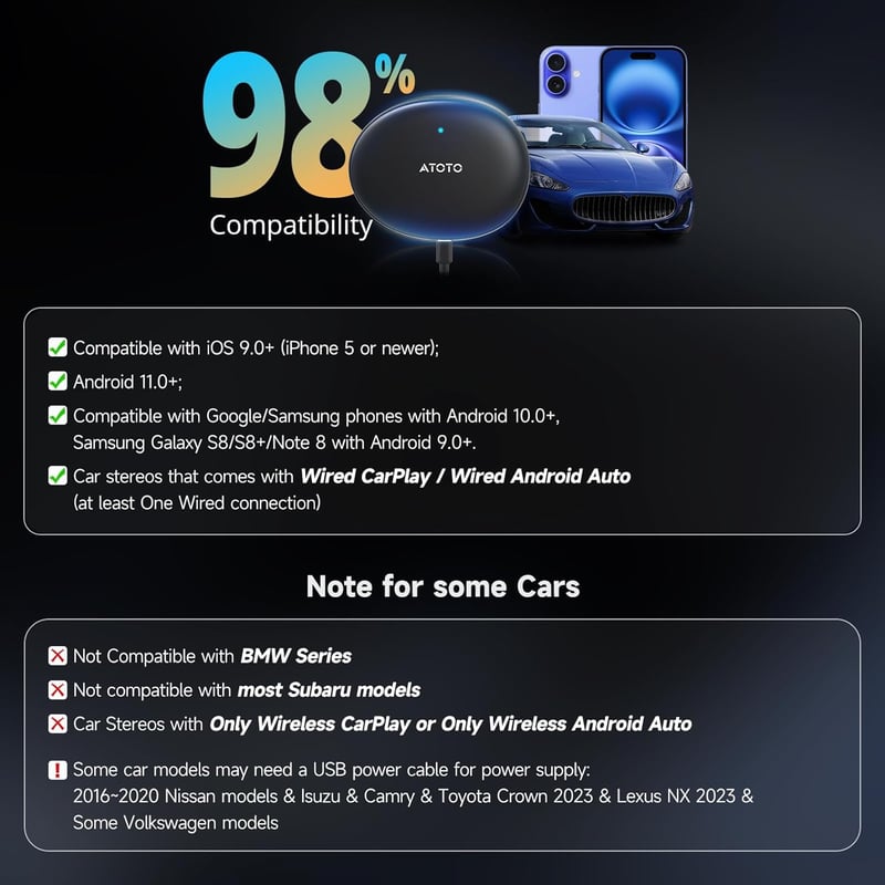 ATOTOZONE AD5 CarPlay AI Box Vezeték nélküli Android autós adapter YouTube ChatGPT