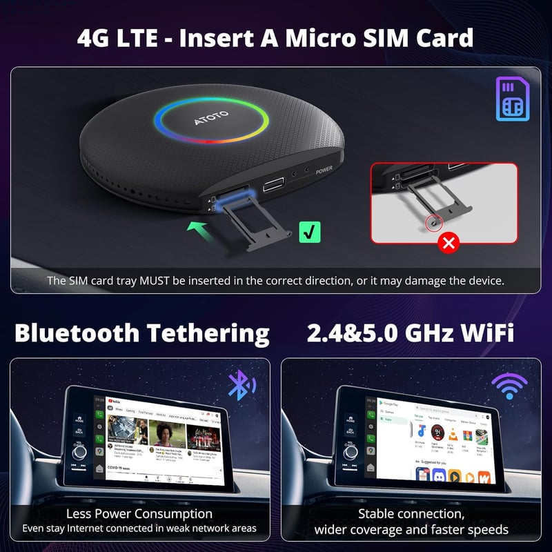 ATOTOZONE CB6 CarPlay AI Box Vezeték nélküli Android autós multimédia 8GB 128GB