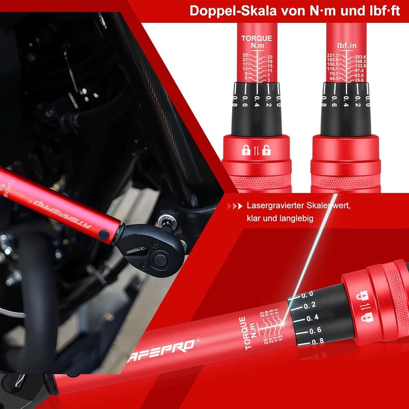 ATsafepro Nyomatékkulcs Kerékpár 3-25 Nm 1/4 Hüvelykes Bicikli Motorkerékpár Karbantartás 72 Fogas Kétirányú Beállítás