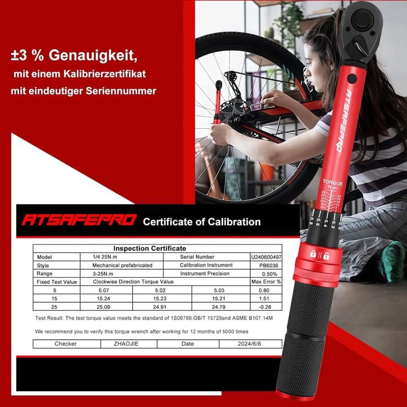 ATsafepro Nyomatékkulcs Kerékpár 3-25 Nm 1/4 Hüvelykes Bicikli Motorkerékpár Karbantartás 72 Fogas Kétirányú Beállítás