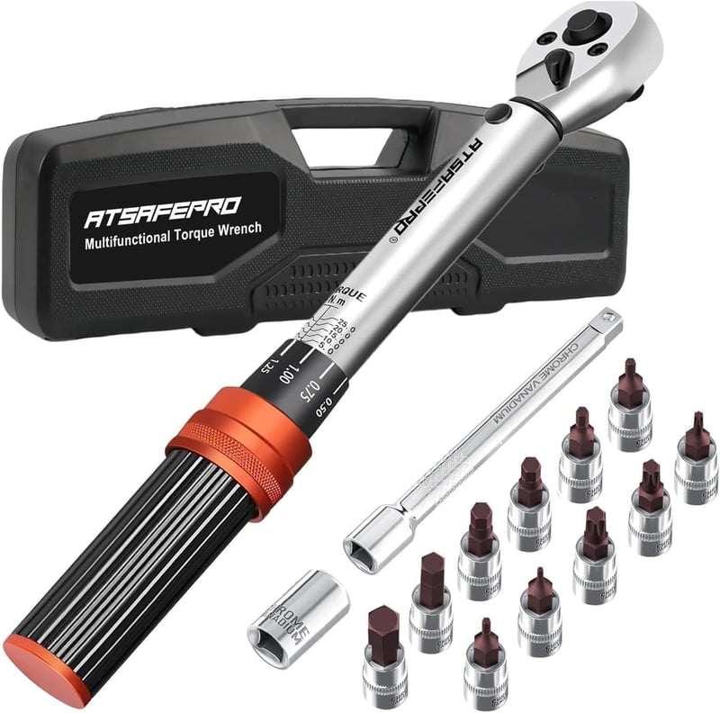ATsafepro Nyomatékkulcs Készlet 15 Részes 1/4 Hüvelyk 5-25 Nm Kerékpár Motorkerékpár Karbantartás Krómozott Acél 72 Fogas