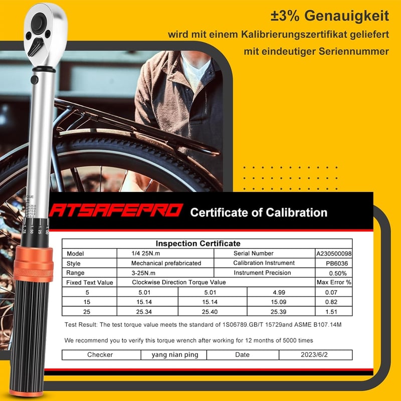 ATsafepro Nyomatékkulcs Készlet 15 Részes 1/4 Hüvelyk 5-25 Nm Kerékpár Motorkerékpár Karbantartás Krómozott Acél 72 Fogas
