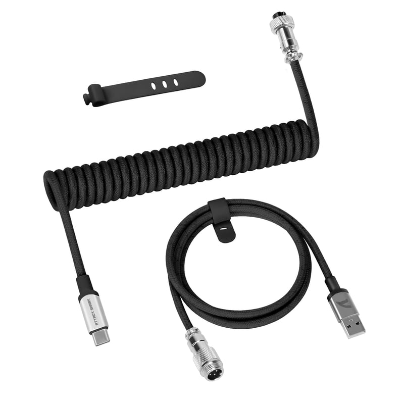 ATTACK SHARK C01 PRO Spirál USB-C Billentyűzet Kábel, Fonott Rugós Vezeték Fém Aviátor Csatlakozóval, Mechanikus Gamer Billentyűzetekhez, 16