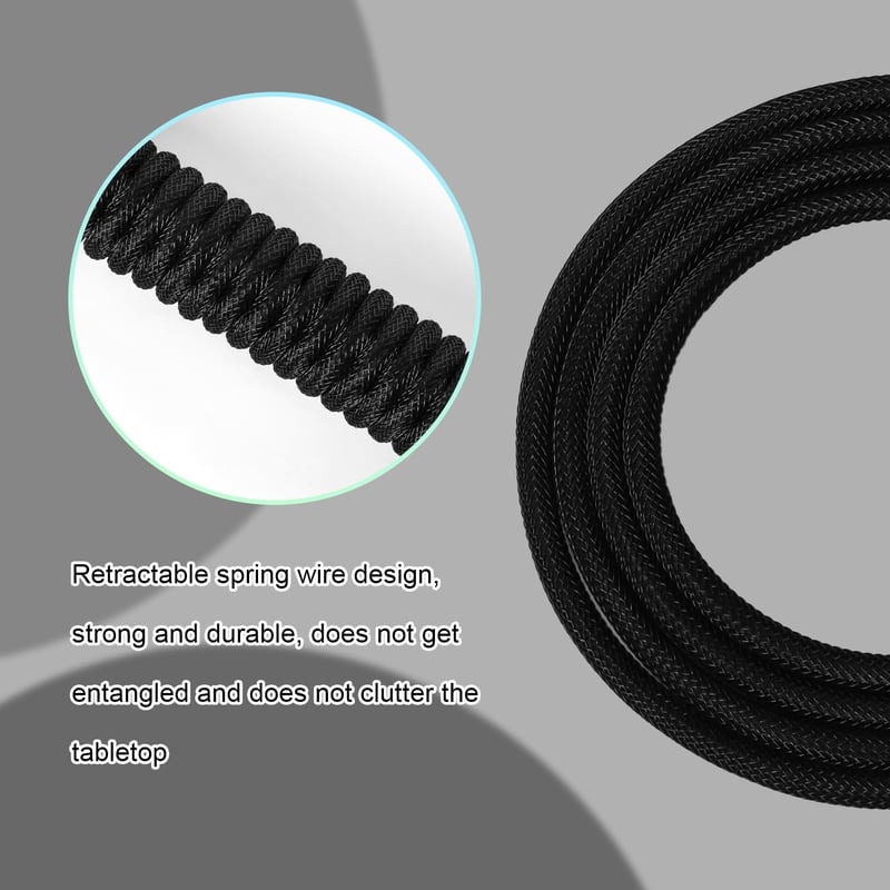 ATTACK SHARK C01 PRO Spirál USB-C Billentyűzet Kábel, Fonott Rugós Vezeték Fém Aviátor Csatlakozóval, Mechanikus Gamer Billentyűzetekhez, 16