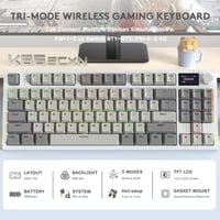 Tastatură mecanică ATTACK SHARK K86 2.4G BT5.0 USB C RGB 75% TKL 87 taste, afișaj TFT 1.2, hot swap TTC, gri 2