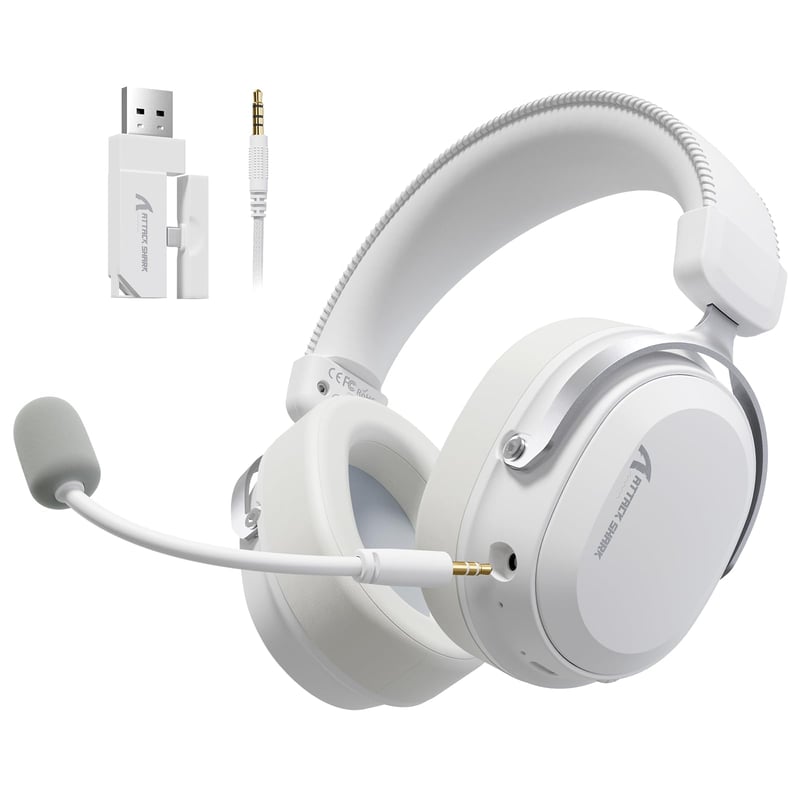 Bezdrôtový herný headset Attack Shark L30PRO, biely – 7.1 Surround, 50 mm bio menič, 2.4G/BT 5.3/káblové pripojenie, mikrofón s potlačením hluku, 84h výdrž batérie, PC/PS/Switch