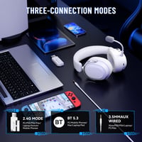Bezdrôtový herný headset Attack Shark L30PRO, biely – 7.1 Surround, 50 mm bio menič, 2.4G/BT 5.3/káblové pripojenie, mikrofón s potlačením hluku, 84h výdrž batérie, PC/PS/Switch 3