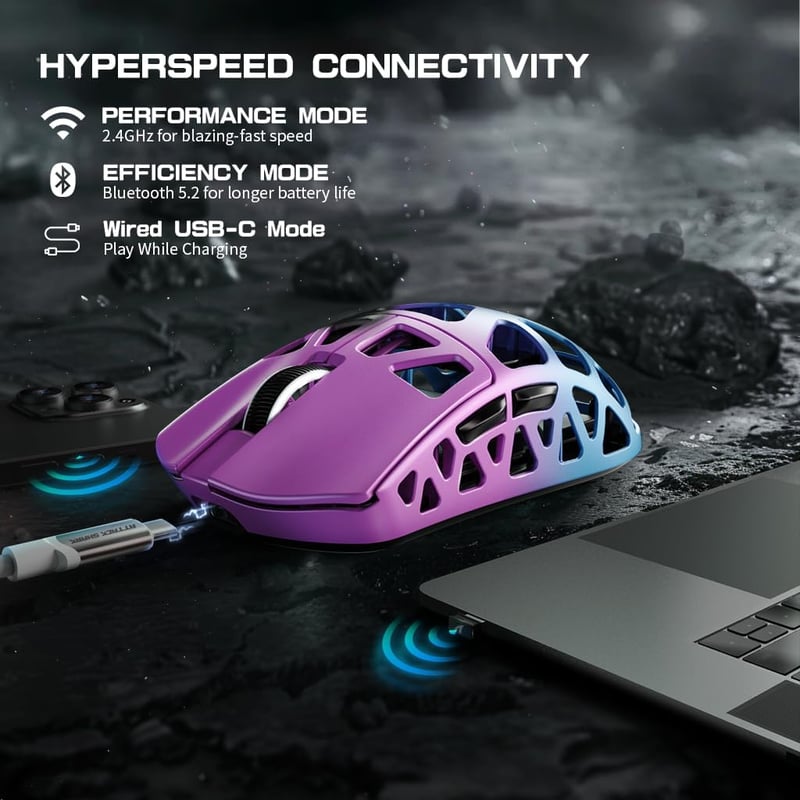 ATTACK SHARK R3PRO 46g Ultrakönnyű Gaming Egér 8000Hz Vezeték Nélküli, 26000 DPI