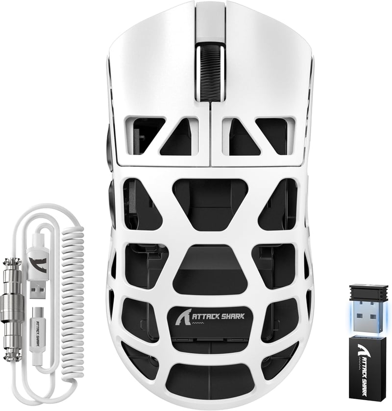 ATTACK SHARK R3PRO Szuperkönnyű Gamer Egér, 46g Magnézium Ötvözet, 8000Hz Vezeték Nélküli, 26000 DPI, Fehér, PC/Mac