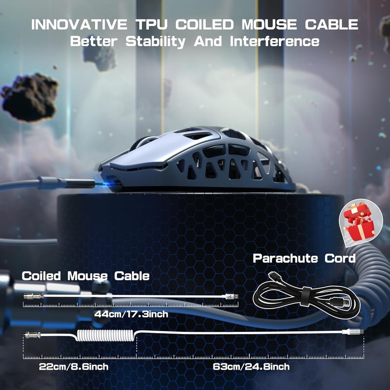 ATTACK SHARK R3PRO Szuperkönnyű Gamer Egér, 46g Magnézium Ötvözet, 8000Hz Vezeték Nélküli, 26000 DPI, Fehér, PC/Mac