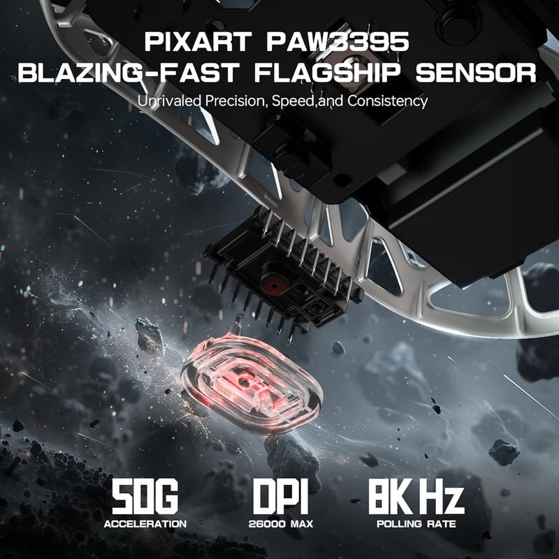 ATTACK SHARK R3PRO Szuperkönnyű Gamer Egér, 46g Magnézium Ötvözet, 8000Hz Vezeték Nélküli, 26000 DPI, Fehér, PC/Mac