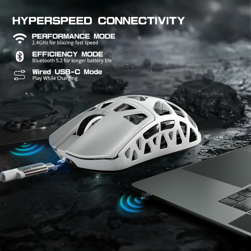 ATTACK SHARK R3PRO Szuperkönnyű Gamer Egér, 46g Magnézium Ötvözet, 8000Hz Vezeték Nélküli, 26000 DPI, Fehér, PC/Mac