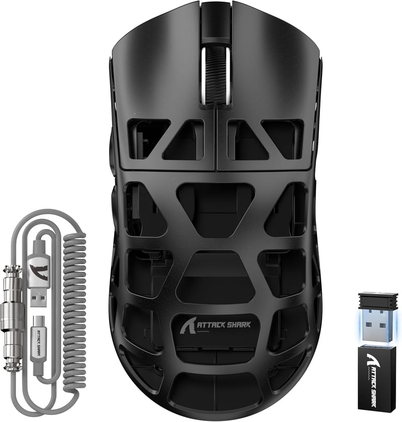 ATTACK SHARK R3PRO Ultrakönnyű Gamer Egér, 46g Magnézium Ház, 8000Hz Vezeték Nélküli, 26000 DPI, PAW3395 Szenzor, 3 Csatlakozási Mód, Spirál
