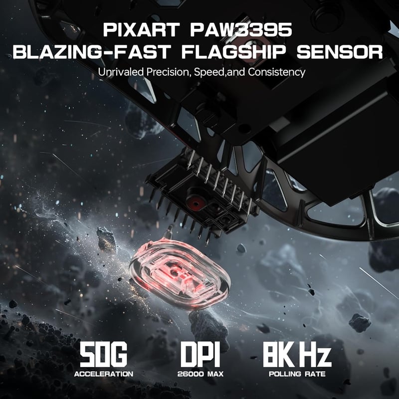 ATTACK SHARK R3PRO Ultrakönnyű Gamer Egér, 46g Magnézium Ház, 8000Hz Vezeték Nélküli, 26000 DPI, PAW3395 Szenzor, 3 Csatlakozási Mód, Spirál