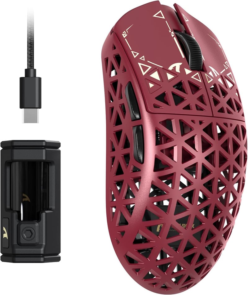 ATTACK SHARK R5 Ultra Szénszálas Vezeték Nélküli Gaming Egér, 39g Ultrakönnyű, 2.4G/Bluetooth/USB-C, 42000DPI, 8000Hz, Piros