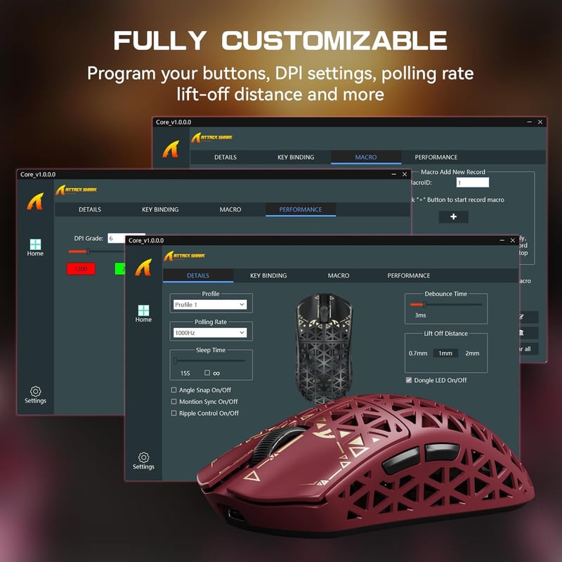 ATTACK SHARK R5 Ultra Szénszálas Vezeték Nélküli Gaming Egér, 39g Ultrakönnyű, 2.4G/Bluetooth/USB-C, 42000DPI, 8000Hz, Piros