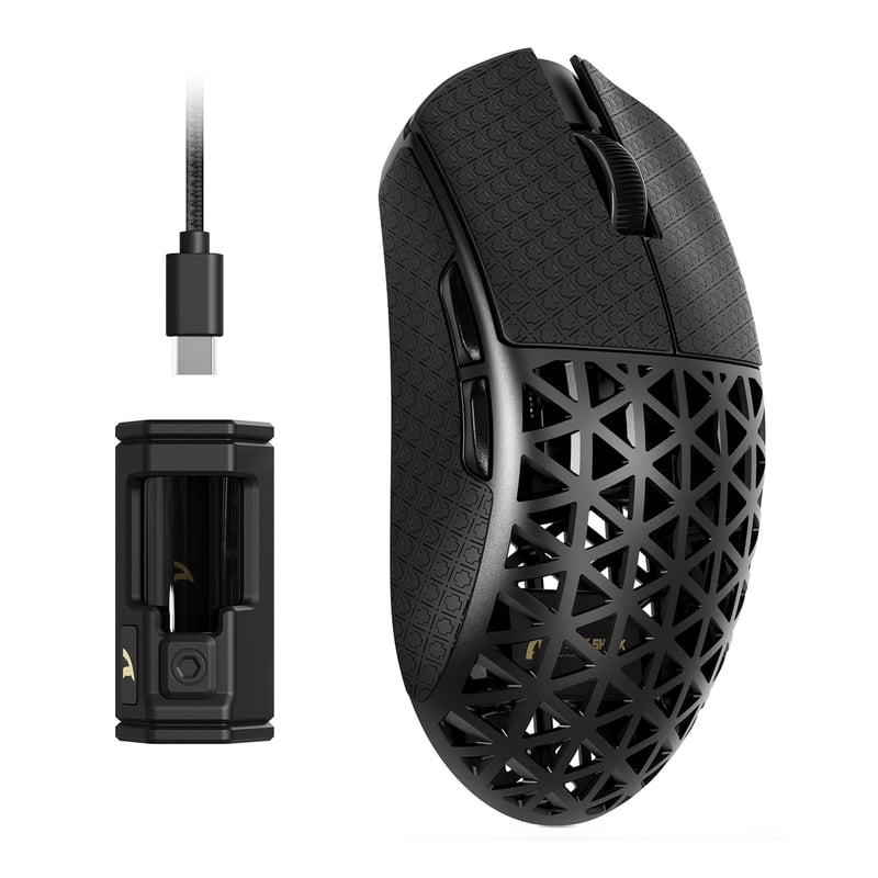 Herná myš ATTACK SHARK R5 Ultra, uhlíkové vlákna, ultraľahká 39 g, PAW3950MAX, 8 kHz, 42000 DPI, 2.4G/BT/USB-C, čierna
