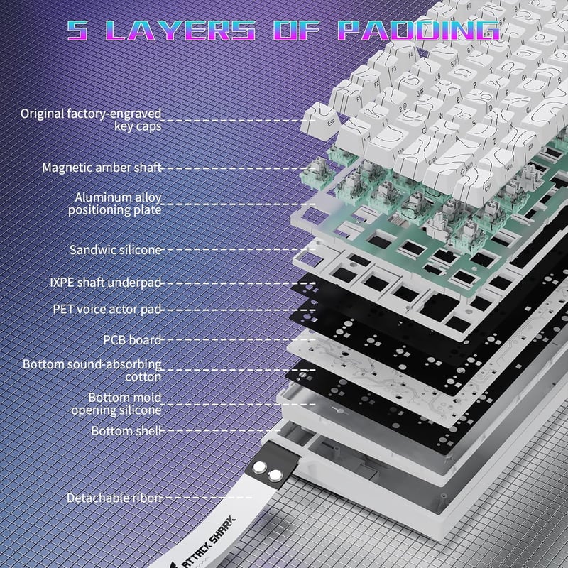 ATTACK SHARK R82 Vezetékes 75% Gaming Billentyűzet Mágneses Kapcsolóval, 8K Hz, RGB Háttérvilágítás