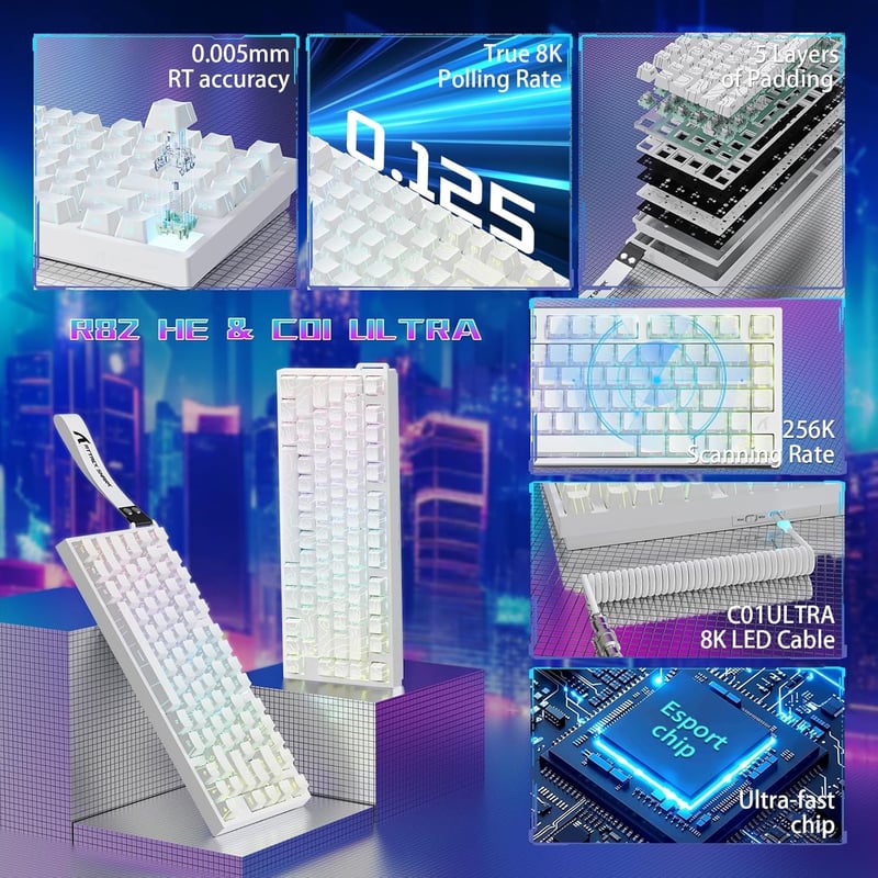 ATTACK SHARK R82 Vezetékes 75% Gaming Billentyűzet Mágneses Kapcsolóval, 8K Hz, RGB Háttérvilágítás