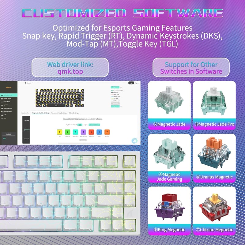 ATTACK SHARK R82 Vezetékes 75% Gaming Billentyűzet Mágneses Kapcsolóval, 8K Hz, RGB Háttérvilágítás