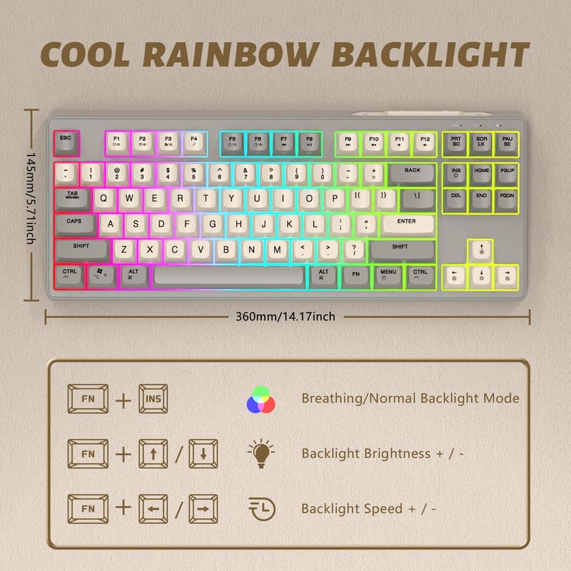 ATTACK SHARK X FREEWOLF M87 80% Vezeték Nélküli Membrán Gamer Billentyűzet, TKL RGB Mechanikus Érzetű, BT/2.4GHz, 4000mAh, Mac/Win Kompatibi