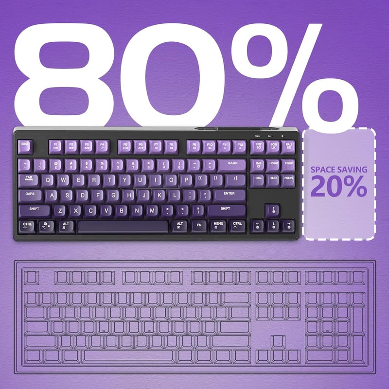 ATTACK SHARK X FREEWOLF M87 80% Wireless Gamer Billentyűzet RGB, TKL Mechanikus Érzet, 4000mAh Akkumulátor, Szilent, Szőlő Lila - Grape Purple