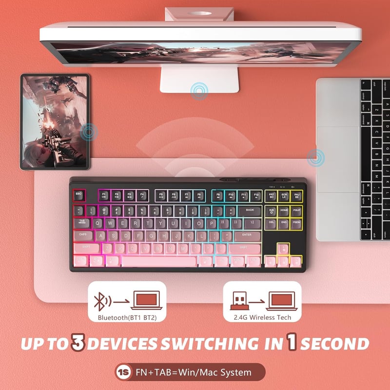 ATTACK SHARK X FREEWOLF M87 80% Wireless Gamer Billentyűzet RGB, TKL, Membrános, 4000mAh, Fekete