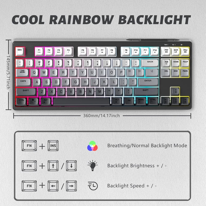 ATTACK SHARK X FREEWOLF M87 Wireless Gaming Billentyűzet 80% TKL RGB Mechanikus Érzet SA PBT Fekete
