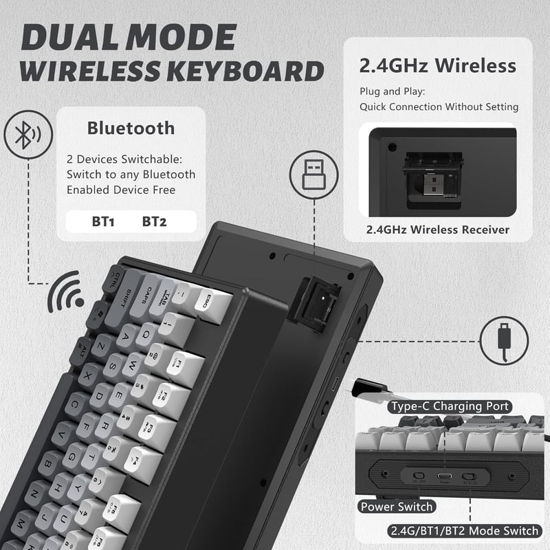 ATTACK SHARK X FREEWOLF M87 Wireless Gaming Billentyűzet 80% TKL RGB Mechanikus Érzet SA PBT Fekete