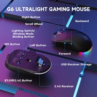 ATTACK SHARK X Magic-Refiner G6 Wireless Gaming Egér 72g Könnyű 24000 DPI RGB LED PC/Mac - black 9