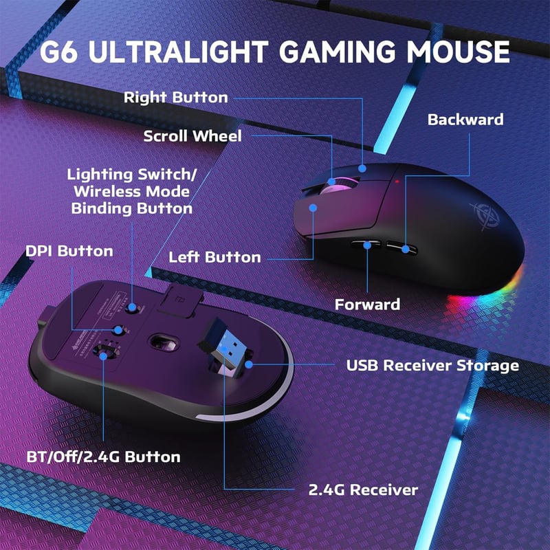 ATTACK SHARK X Magic-Refiner G6 Wireless Gaming Egér 72g Könnyű 24000 DPI RGB LED PC/Mac - black