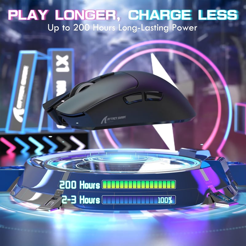 ATTACK SHARK X1 Gaming Egér Mágneses Töltővel, 40000 DPI, Vezeték Nélküli PC/PS/Mac - black