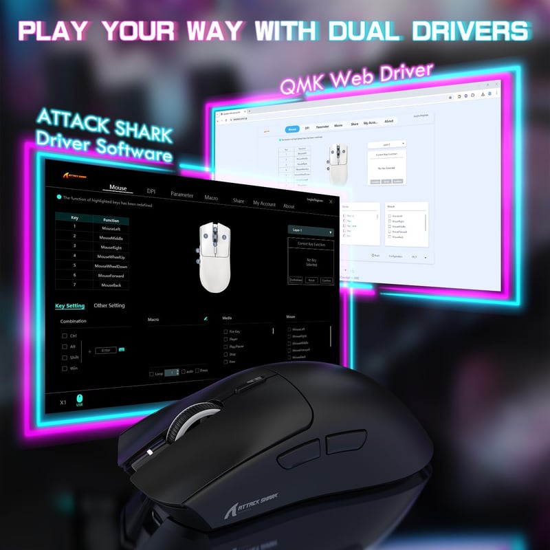 ATTACK SHARK X1 Gaming Egér Mágneses Töltővel, 40000 DPI, Vezeték Nélküli PC/PS/Mac - black