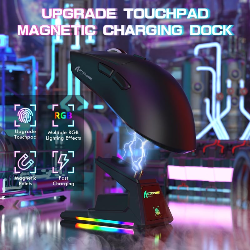 ATTACK SHARK X1 Gaming Egér Mágneses Töltővel, 40000 DPI, Vezeték Nélküli PC/PS/Mac - black