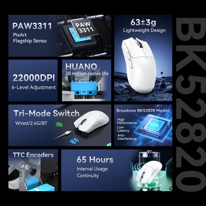 ATTACK SHARK X11SE 63g Wireless Gaming Egér PAW3311 Szenzor 22000 DPI
