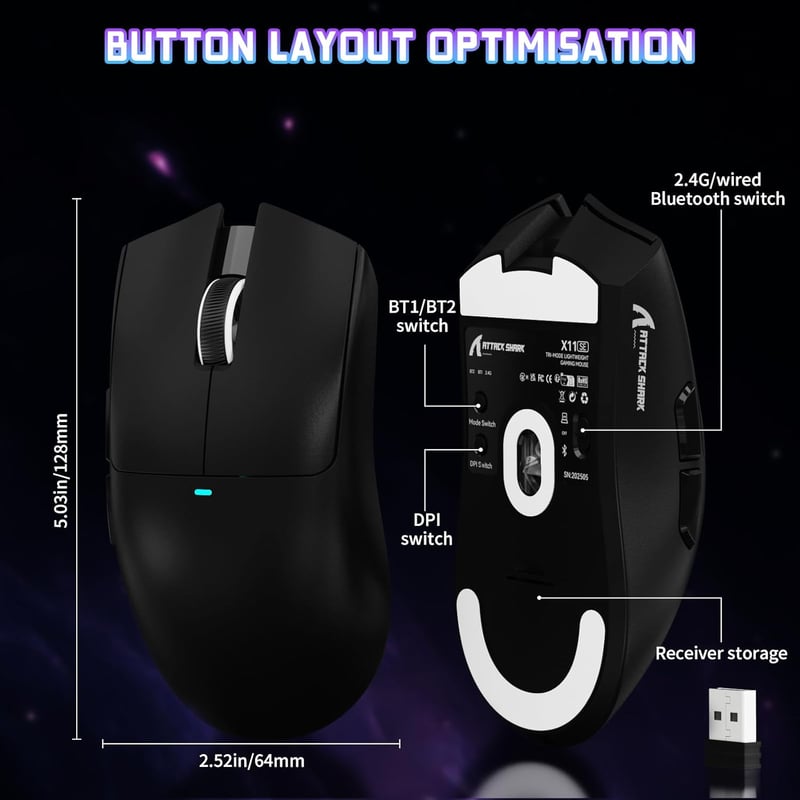 ATTACK SHARK X11SE 63g Wireless Gaming Egér PAW3311 Szenzor 22000 DPI