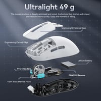 Ultraľahká herná myš ATTACK SHARK X3 49g, senzor PixArt PAW3395, bezdrôtové BT/2.4G a káblové pripojenie, 26000 DPI, 200 hodín výdrž batérie, biela 5