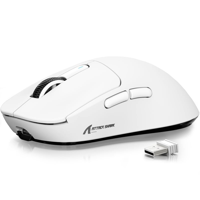 Ultraľahká herná myš ATTACK SHARK X3 49g, senzor PixArt PAW3395, bezdrôtové BT/2.4G a káblové pripojenie, 26000 DPI, 200 hodín výdrž batérie, biela