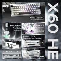 ATTACK SHARK x MAMBASNAKE X60HE mágneses billentyűzet + X11 gaming egér szett, BT/2.4G/USB-C - fehér 2
