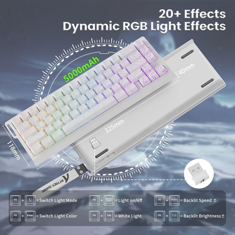 ATTACK SHARK X68PRO HE Vezeték Nélküli Gamer Billentyűzet, 0.01mm Gyors Ravasz, Mágneses Kapcsoló, 8000Hz, RGB, Win/Mac - Fehér