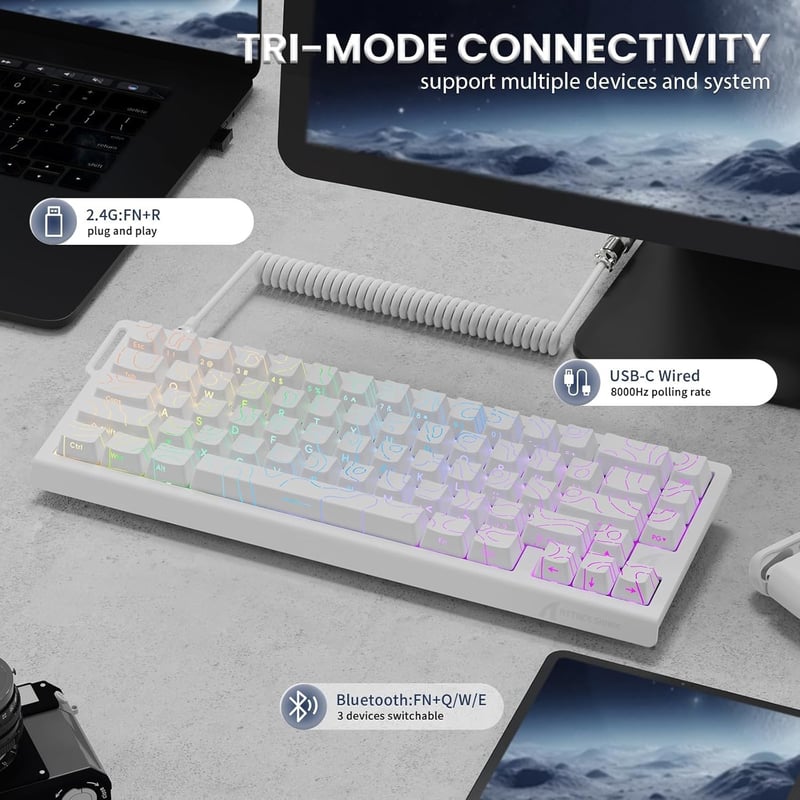ATTACK SHARK X68PRO HE Vezeték Nélküli Gamer Billentyűzet, 0.01mm Gyors Ravasz, Mágneses Kapcsoló, 8000Hz, RGB, Win/Mac - Fehér