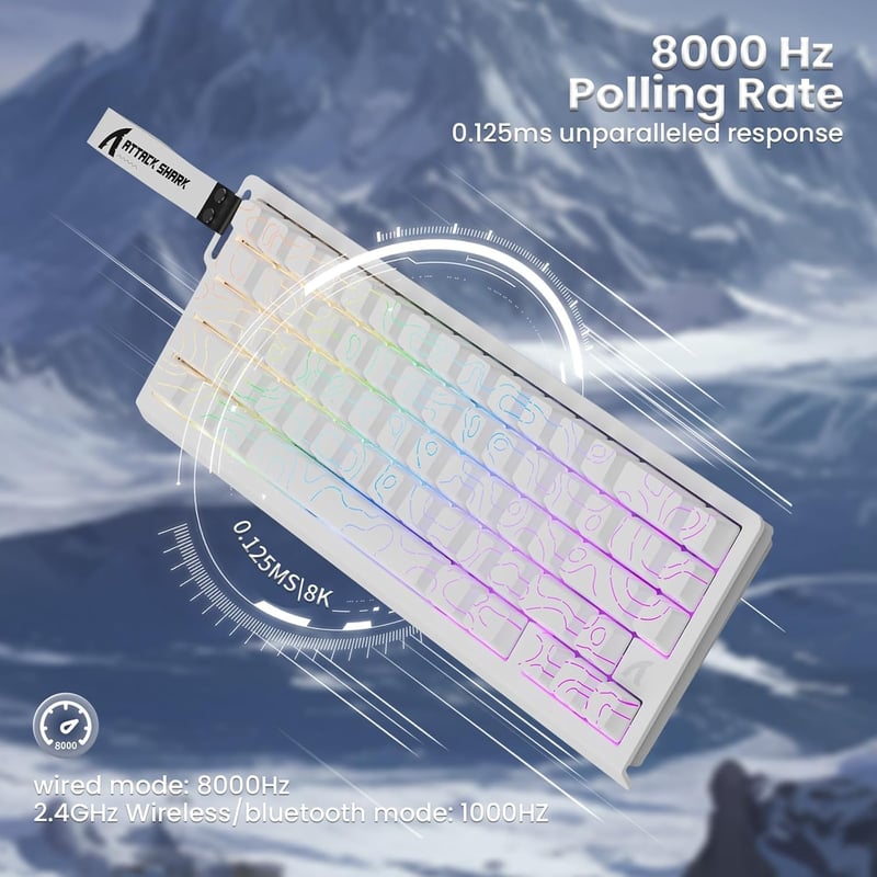 ATTACK SHARK X68PRO HE Vezeték Nélküli Gamer Billentyűzet, 0.01mm Gyors Ravasz, Mágneses Kapcsoló, 8000Hz, RGB, Win/Mac - Fehér