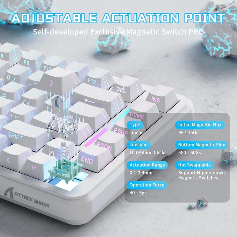 ATTACK SHARK X82PRO HE 75% Vezeték Nélküli Gaming Billentyűzet, Hall-Effekt Mágneses Kapcsolók, 0,01mm Állítható Érzékenység, 8kHz Válaszidő