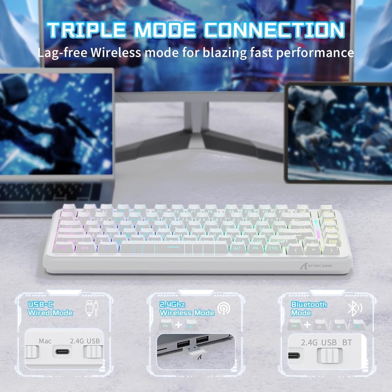 ATTACK SHARK X82PRO HE 75% Vezeték Nélküli Gaming Billentyűzet, Hall-Effekt Mágneses Kapcsolók, 0,01mm Állítható Érzékenység, 8kHz Válaszidő