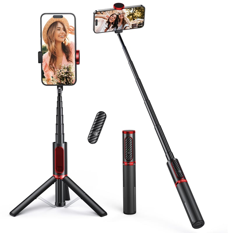 ATUMTEK 3 v 1 hliníkový selfie statív s Bluetooth diaľkovým ovládaním pre telefóny iPhone a Samsung, červený