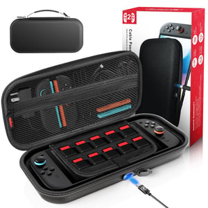 Auarte Nintendo Switch 2 kemény hordtáska töltőnyílással, 10 játékkártya-tartóval – 4 db-os csomag