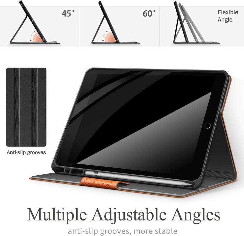AUAUA iPad 10.2" Tok 8./7. Generációhoz (2020/2019) - Barna Műbőr Védőtok Apple Pencil Tartóval, Automatikus Alvás/Ébresztés Funkcióval