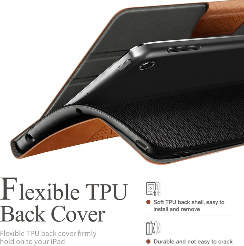 AUAUA iPad 10.2" Tok 8./7. Generációhoz (2020/2019) - Barna Műbőr Védőtok Apple Pencil Tartóval, Automatikus Alvás/Ébresztés Funkcióval