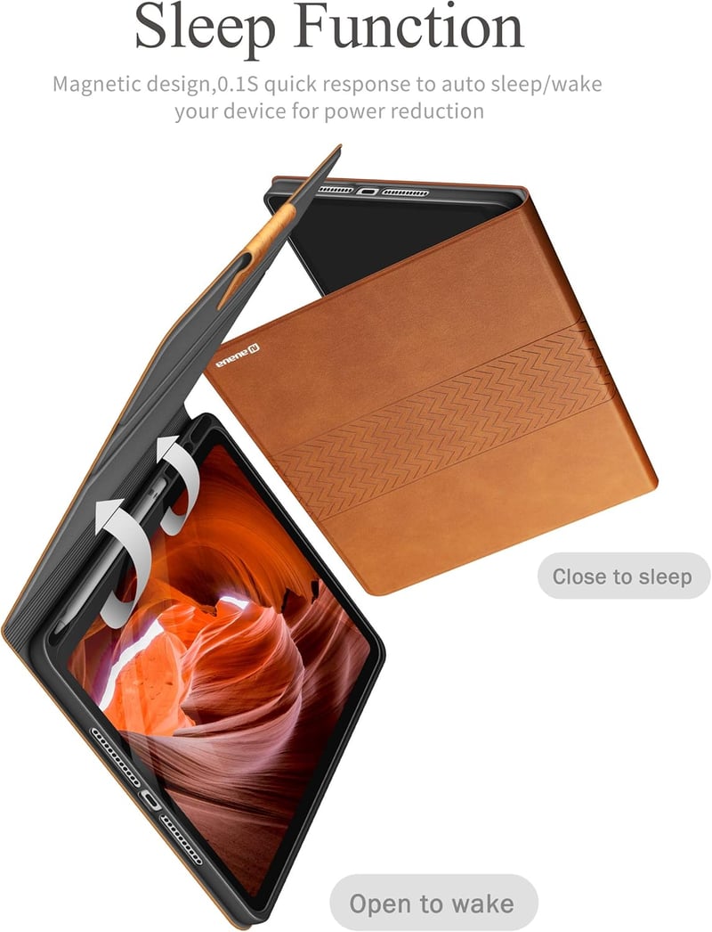 AUAUA iPad 10.2" Tok 8./7. Generációhoz (2020/2019) - Barna Műbőr Védőtok Apple Pencil Tartóval, Automatikus Alvás/Ébresztés Funkcióval