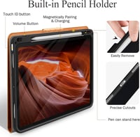 AUAUA iPad Air 13" M3/M2 Bőrtok - Barna Védőtok Ceruza Tartóval, Pencil Pro/USB-C Kompatibilis, Automatikus Alvó Funkcióval 7